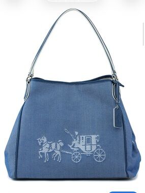 COACH 35344 Embossed Horse and Carriage Edie Shoulder Bag In Canvas Denim Blue